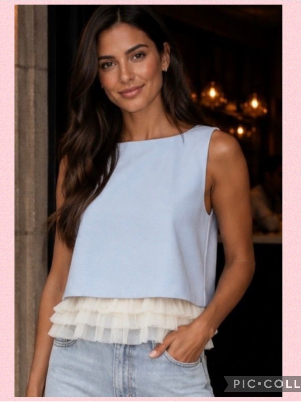 💖Textured Crop Top With a Tiered Ivory Tulle Ruffle Hem💖